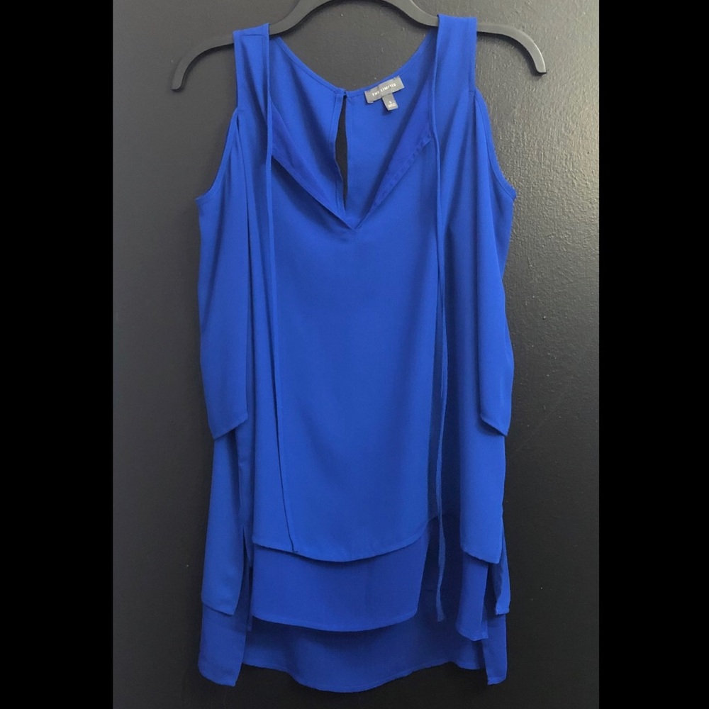 The Limited Royal Blue Cold Shoulder Layered Tunic Blouse